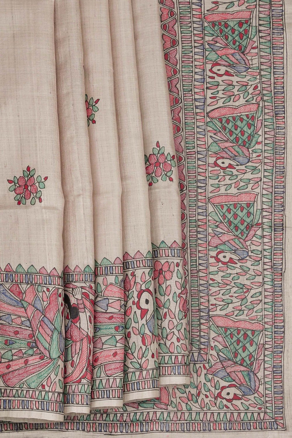 Image of Madhubani Hand-Painted Saree